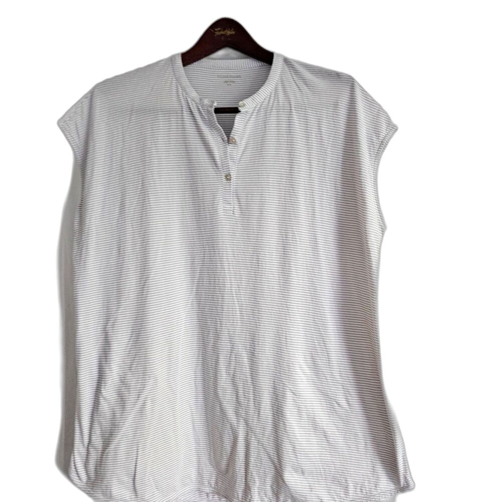 Eileen Fisher Relaxed Fit Organic Cotton Gray White Striped Tank Top sz M
